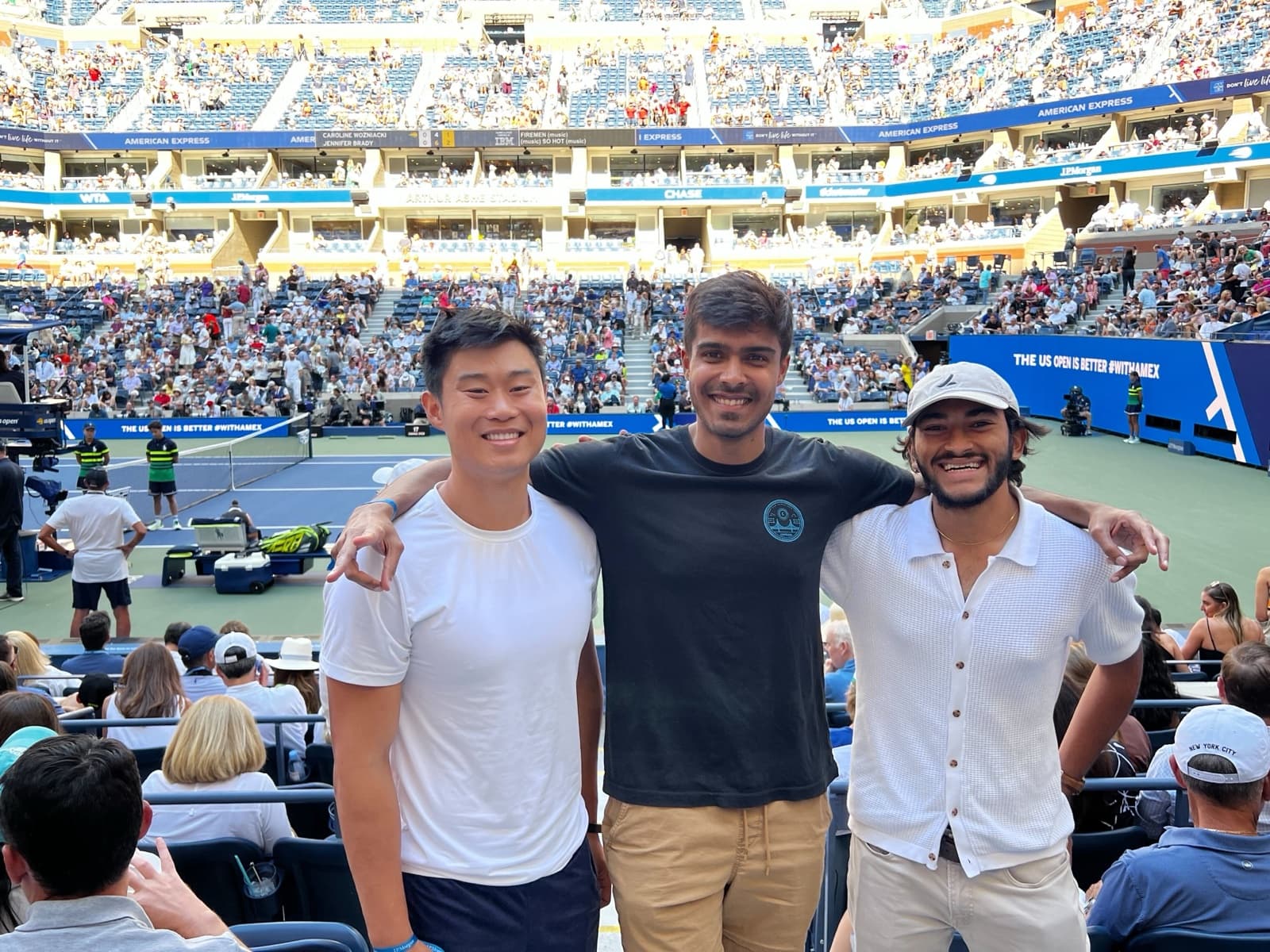 At the US Open, watching Tommy Paul vs A. Davidovich Fokina. With Tristan and Krish. Sep’23.